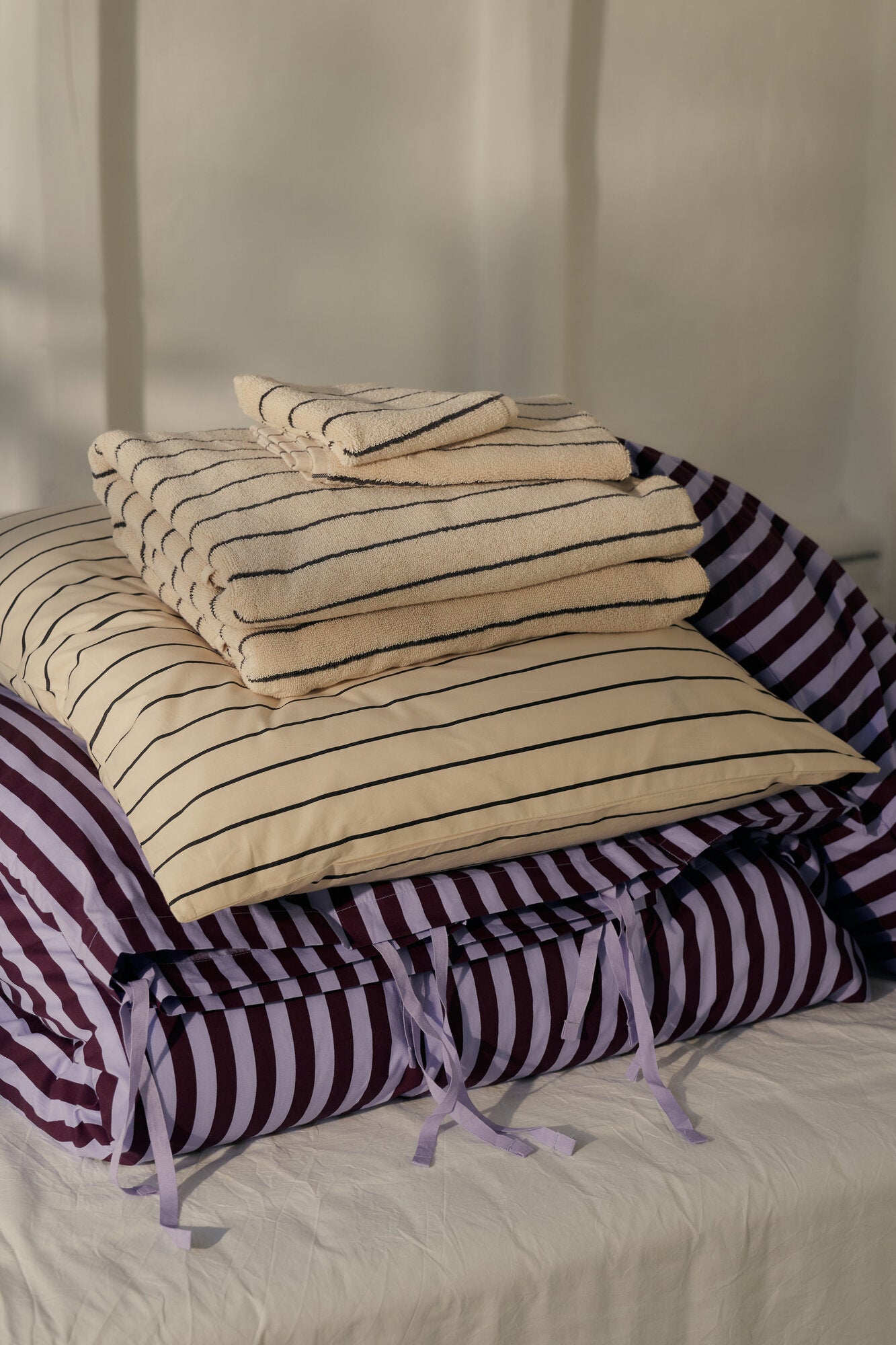 Percale sengesæt – Wine & Lavender blue